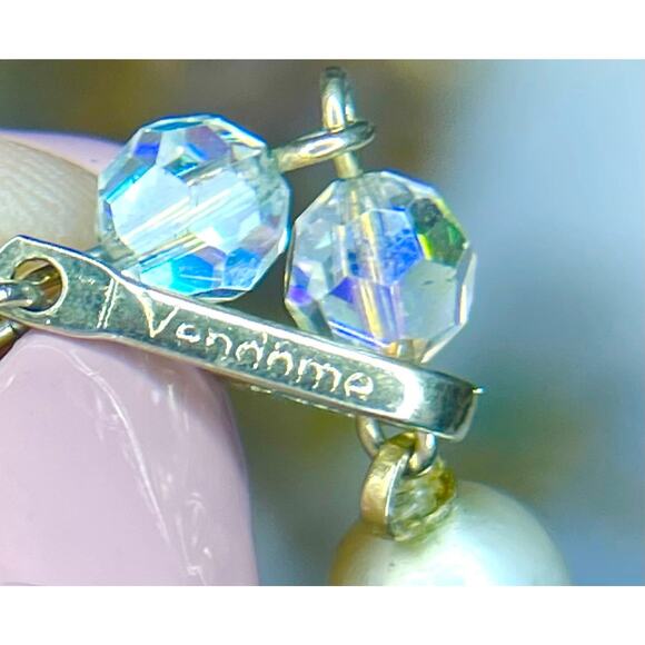 VENDOME Necklace AB Glass Bead Pearl Clear Gold Vtg Estate Jewelry Vintage N19 - Picture 6 of 9